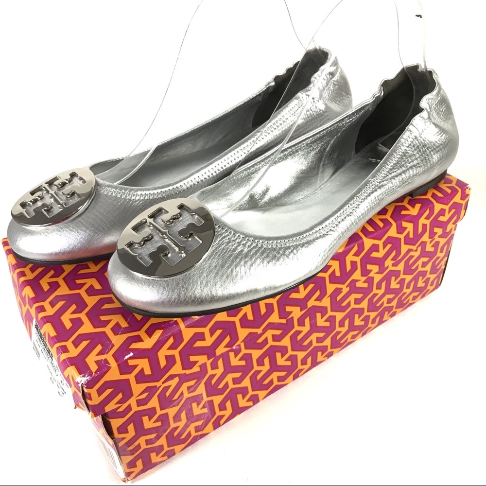 Tory Burch Riva Flats Silver 9.5